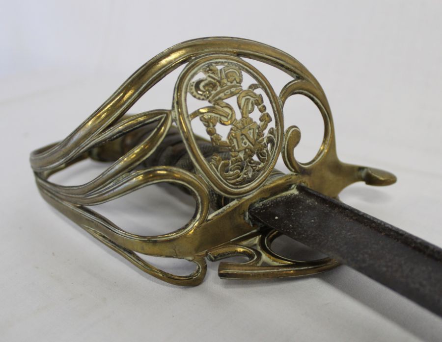 British 1822 pattern officer's sword with George IV cypher on brass guard, pipe back blade & - Image 2 of 4