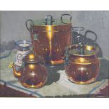 Hennie Griesel '92 Oil painting of copper pans approx. 97cm x 82cm (includes frame)