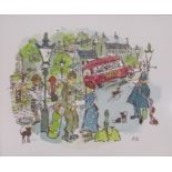 Colin Carr watercolour - Ribble red bus approx. 30cm x 27cm