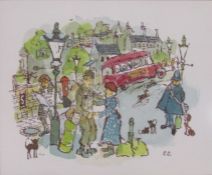 Colin Carr watercolour - Ribble red bus approx. 30cm x 27cm