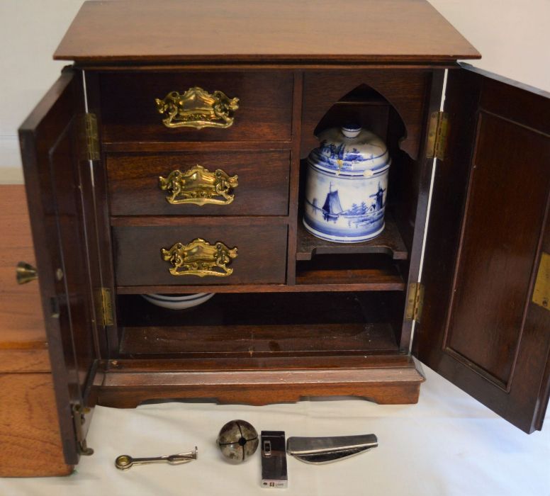 Smoker's compendium cabinet with Art Nouveau panels Ht 38cm & a Victorian wooden 2 handle box - Image 2 of 4