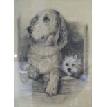 Pencil drawing by Edith Farrow after Landseer's Dignity & Impudence, approx. 66cm x 53cm including