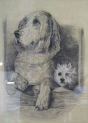 Pencil drawing by Edith Farrow after Landseer's Dignity & Impudence, approx. 66cm x 53cm including