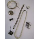 Collection of silver jewellery to include Excalibur sterling silver bangle (silver marks very worn),