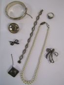 Collection of silver jewellery to include Excalibur sterling silver bangle (silver marks very worn),