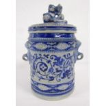 Possibly 19th century German blue salt glaze lidded pot approx. 23cm tall