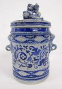 Possibly 19th century German blue salt glaze lidded pot approx. 23cm tall