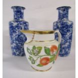 Pair of Losol Ware 'Cavendish' Keeling & Co vases and a hand painted jug depicting oranges and