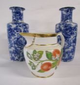Pair of Losol Ware 'Cavendish' Keeling & Co vases and a hand painted jug depicting oranges and