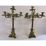 Pair of heavy gilded metallic ornate 5 branch candelabra - all parts unscrew - approx. Ht 25"