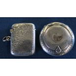 Silver vesta case Birmingham 1902 & circular silver pot with mirrored lid & engine turned decoration