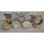 3 19th century transfer printed jugs, miniature potty, cream ware coffee cup, tea cup & a Doulton