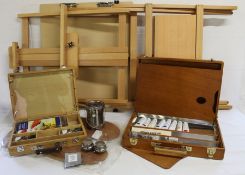 Large Loxley easel, 2 painters palettes, Winsor & Newton artist box & 1 other (not complete)
