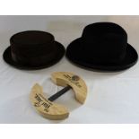 Christy's brown fur felt "pork pie" hat 60cm & James Lock & Co black homburg hat 7 3/8 60cm with hat