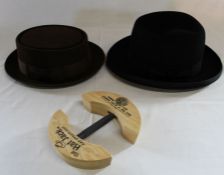 Christy's brown fur felt "pork pie" hat 60cm & James Lock & Co black homburg hat 7 3/8 60cm with hat