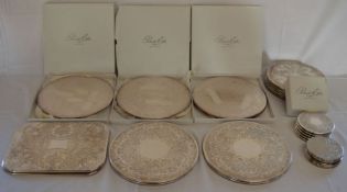 12 silver plate Barker Ellis circular place mats plus 7 others & 12 coasters