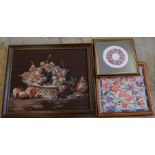 3 framed needle point pictures. Largest 65cm by 55cm