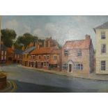 Oil on board of Bridge Street, Louth by Tom Brooker. Frame size 56cm by 43cm