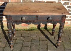Victorian pine kitchen table with drop leaf (some woodworm to top) 102 by 75cm