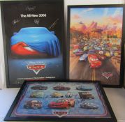 3 x Disney Pixar 'Cars' posters - 2 signed one with proof of authenticity - signatures to include