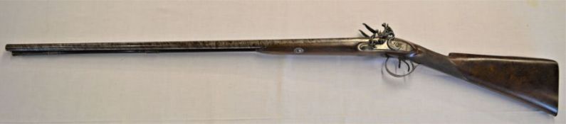 Late 18th century flintlock double barrel shotgun maker J. Probin Birmingham.  Silver fore-sight,