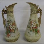 Pair of early 20th century Alexandra Porcelain Works blushware type vases with gilded decoration