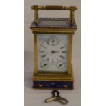 Large brass & enamel carriage clock (Ht with handle 20cm)