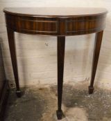 Reproduction Georgian demi-lune table on fluted legs with spade feet W 75cm
