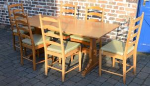 Pine refectory kitchen table (183cm by 80cm) with 6 ladder back chairs