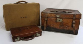 2 vintage leather travelling cases (51cm wide, 17.5cm high, 35cm deep) (1 x Drew Piccadilly London