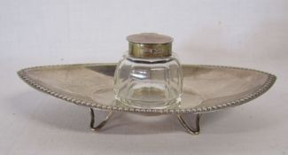 Silver topped inkwell and stand - Sheffield, James Dixons & Sons, 1905 - stand weight 1.64 ozt