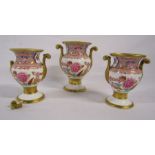 19th Century set of Spode 868 vase with garniture with Imari style design - 2 showing damage/