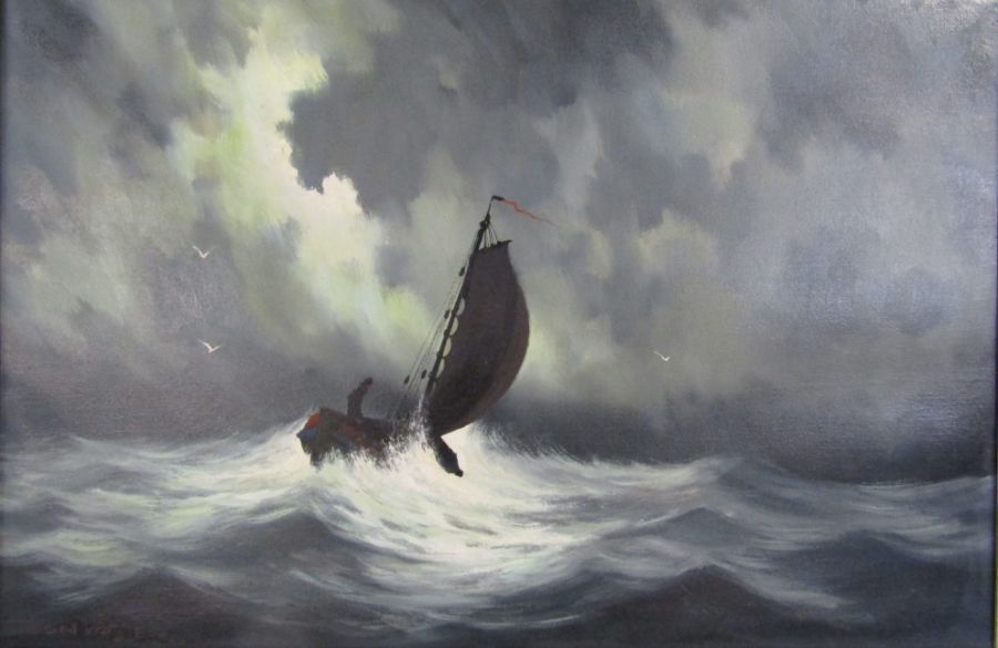 Toon Koster (Dutch 1913-1989) oil on canvas - Boat on rough seas approx. 106.5cm x 76cm (includes