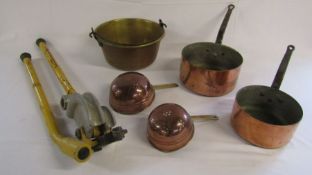 Selection of copper and brass pans and Hilmor pipe bender