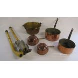 Selection of copper and brass pans and Hilmor pipe bender