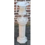 Alabaster column plinth (in 2 pieces) & an alabaster urn