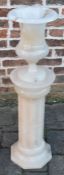 Alabaster column plinth (in 2 pieces) & an alabaster urn