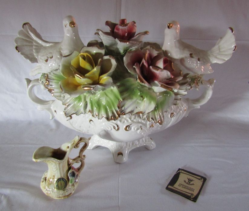 A selection of items to include a large vase, Capodimonte doves and small jug, some plant pots etc - Image 4 of 6