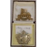 Lincolnshire Imperial Yeomanry cap badge & a Lincolnshire Regiment WWI plastic cap badge