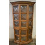 Semi-octagonal oak display cabinet H180cm W 99 D 39cm
