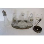 Glass decanters with silver Whisky and Brandy tags silver plate tray etc