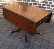 Regency pedestal sofa table with Greek key parquetry, sabre legs & brass hairy paw feet