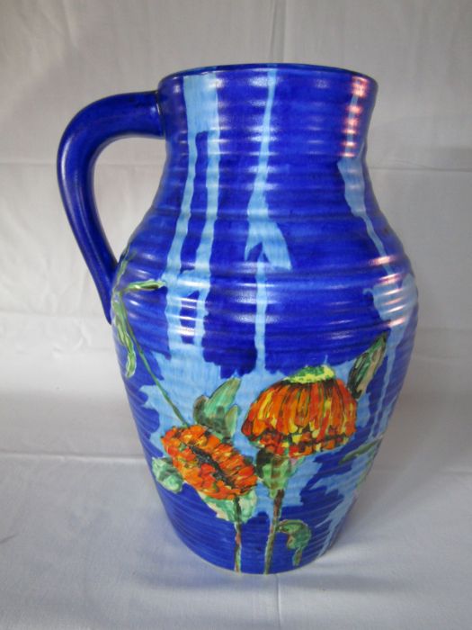 Clarice Cliff Bizarre single handled lotus jug in Marigold pattern approx. Ht. 30.5cm - Image 3 of 12