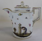 Early 19th century Italian porcelain teapot & cover decorated with insects and flowers and moulded