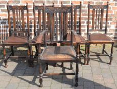 Five 1930's oak dining chairs including one carver