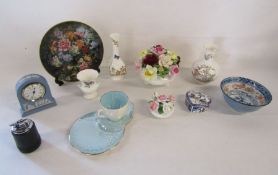 Mixed collection of ceramics to include Wedgwood black lighter and blue jasper clock, Royal