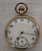 9ct gold open face 17 jewels bezel wind pocket watch with subsidiary seconds dial in Dennison