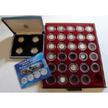 17 proof silver £1 coins in collectors tray & cased Royal Mint silver proof Pattern Collection