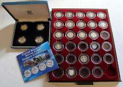 17 proof silver £1 coins in collectors tray & cased Royal Mint silver proof Pattern Collection