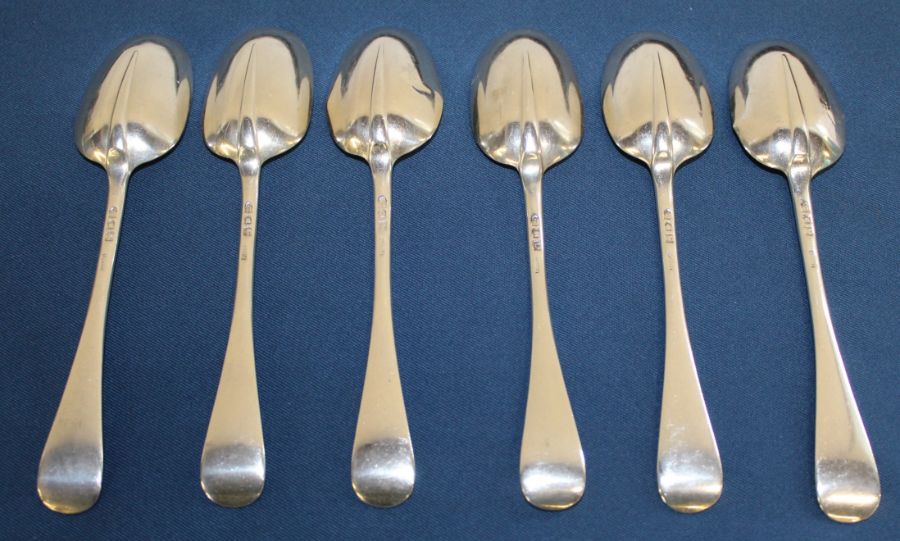 6 Victorian silver rat tail dessert spoons, George Maudsley Jackson, London 1895, total weight 9. - Image 2 of 2